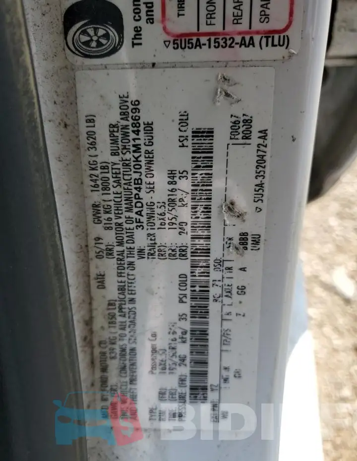 3FADP4BJ0KM148696 Photo# 12
