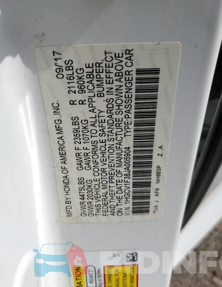 1HGCV1F38JA005904 Photo# 12