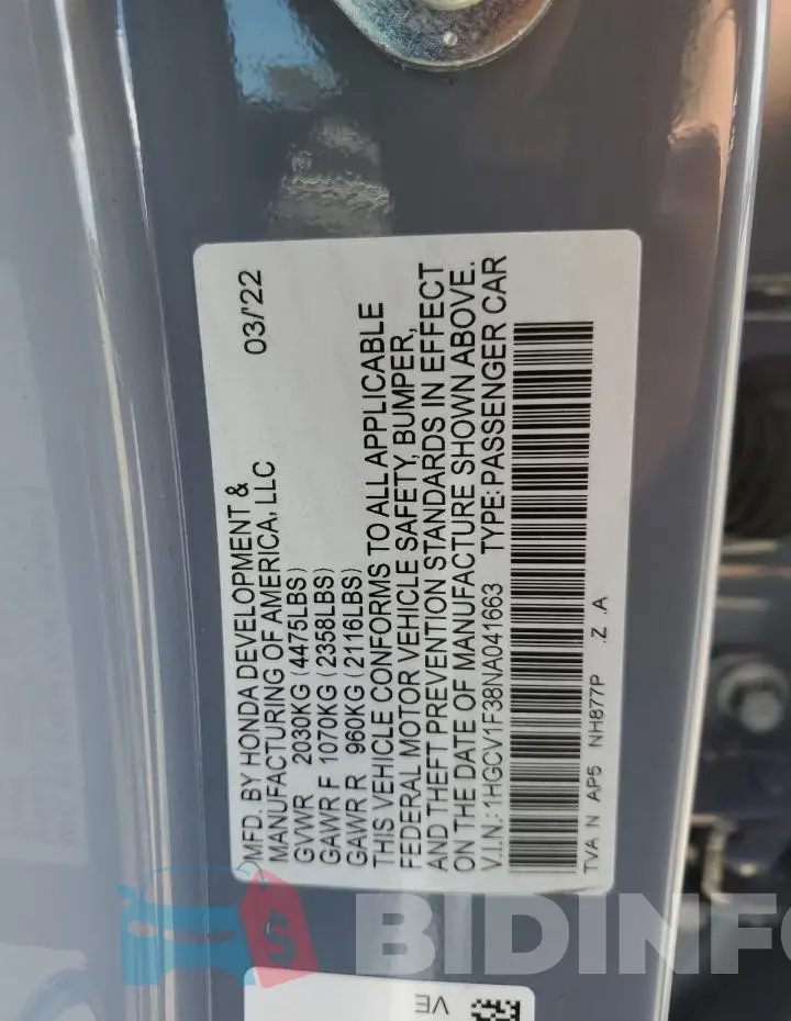 1HGCV1F38NA041663 Photo# 12
