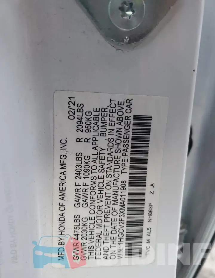1HGCV2F3XMA011908 Photo# 13