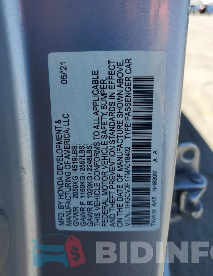 1HGCV3F17MA018402 Photo# 12
