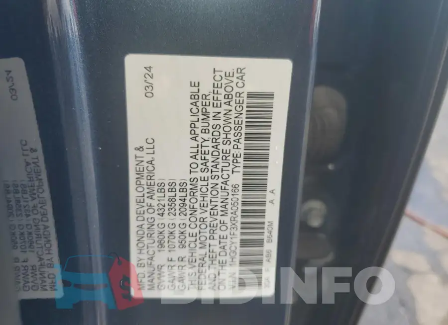 1HGCY1F3XRA050166 Photo# 12
