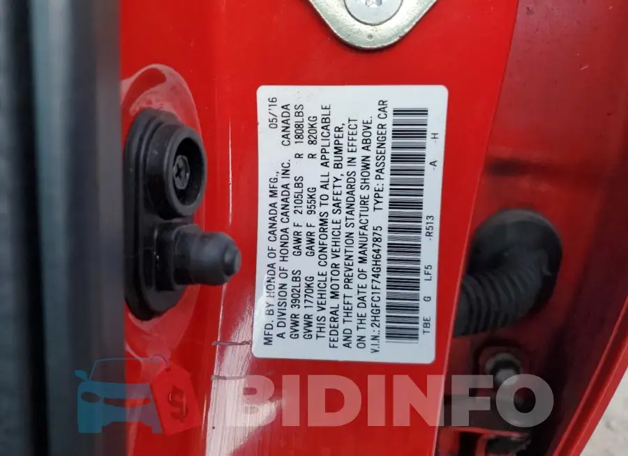 2HGFC1F74GH647875 Photo# 12