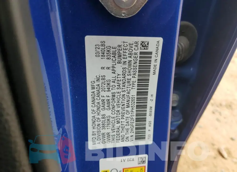 2HGFE2F51PH532651 Photo# 12