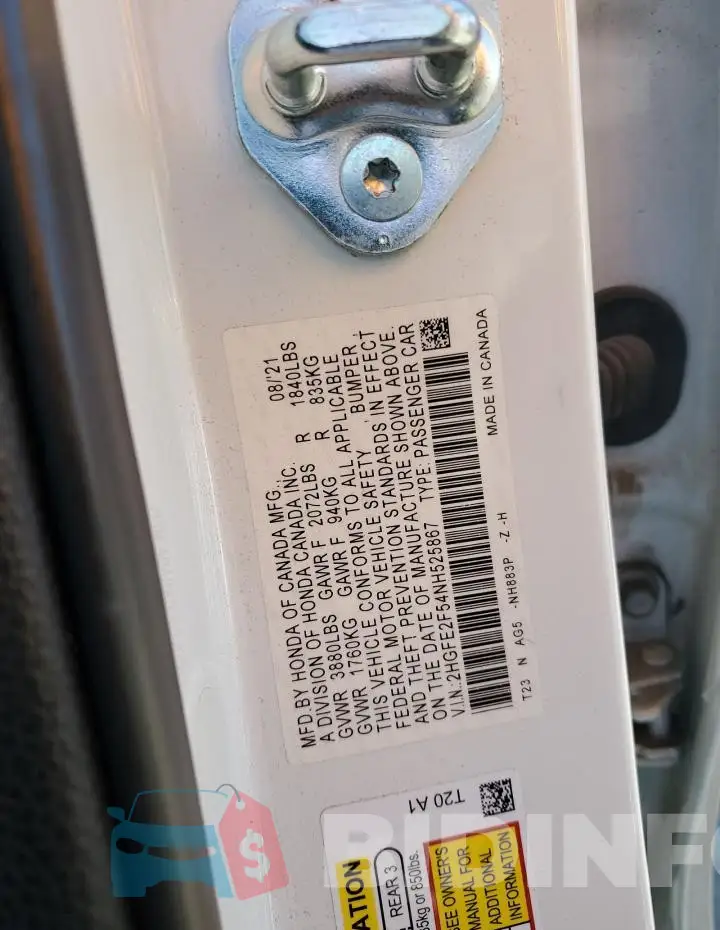 2HGFE2F54NH525867 Photo# 12