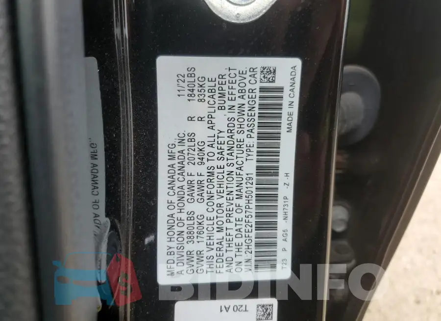 2HGFE2F57PH501291 Photo# 13