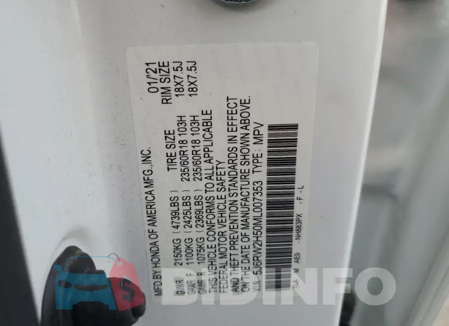 5J6RW2H50ML007353 Photo# 13
