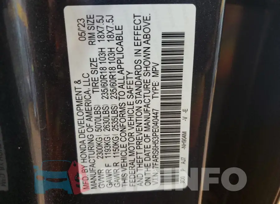 7FARS6H53PE040447 Photo# 13