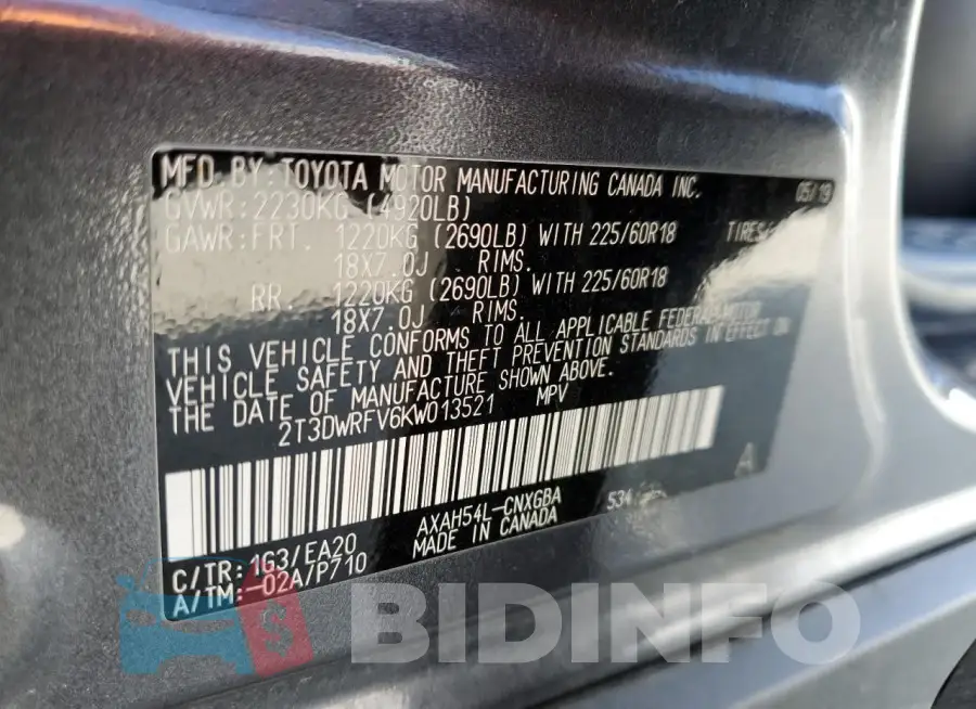 2T3DWRFV6KW013521 Photo# 13