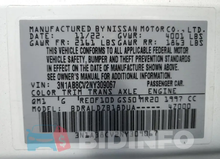 3N1AB8CV2NY309067 Photo# 13