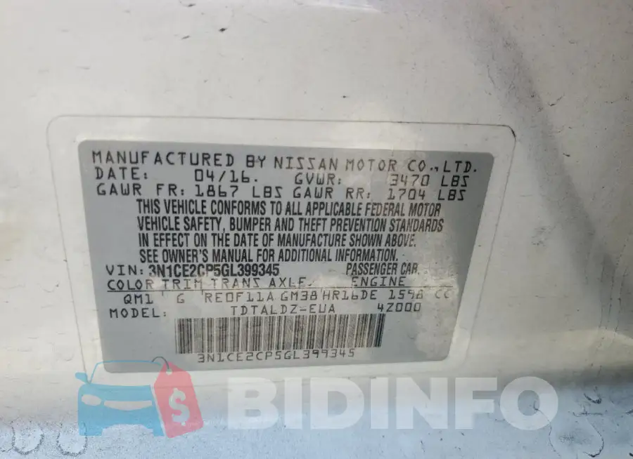 3N1CE2CP5GL399345 Photo# 12