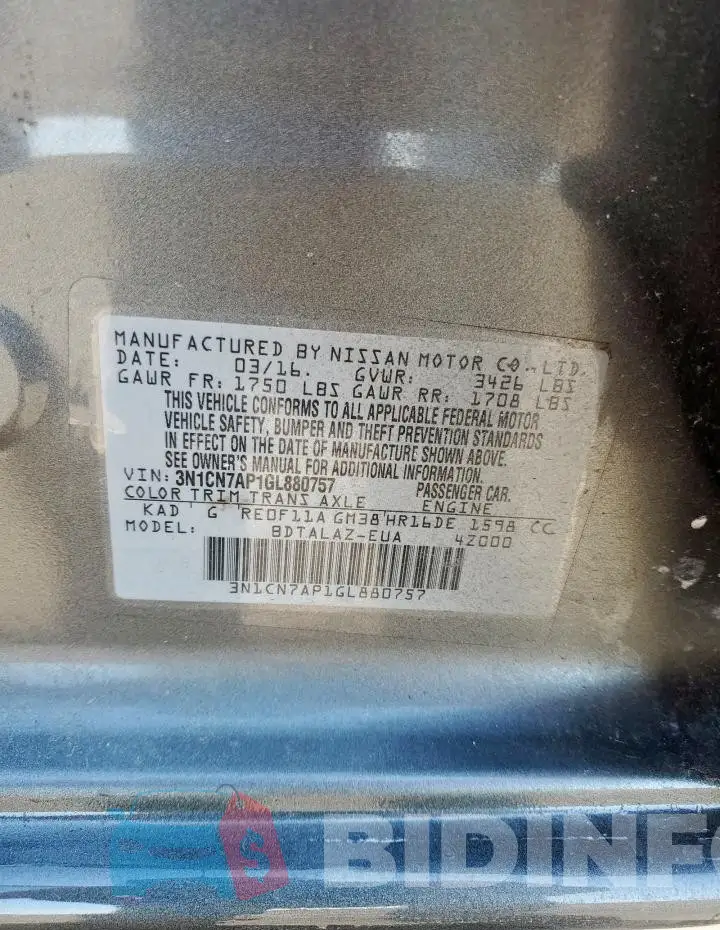 3N1CN7AP1GL880757 Photo# 12