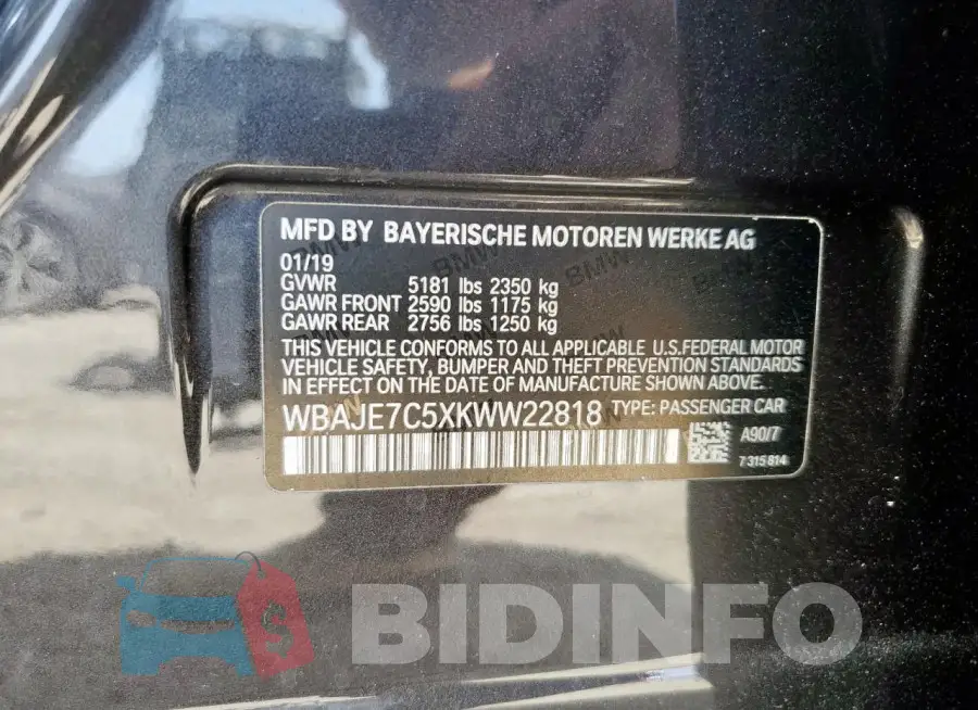 WBAJE7C5XKWW22818 Photo# 13
