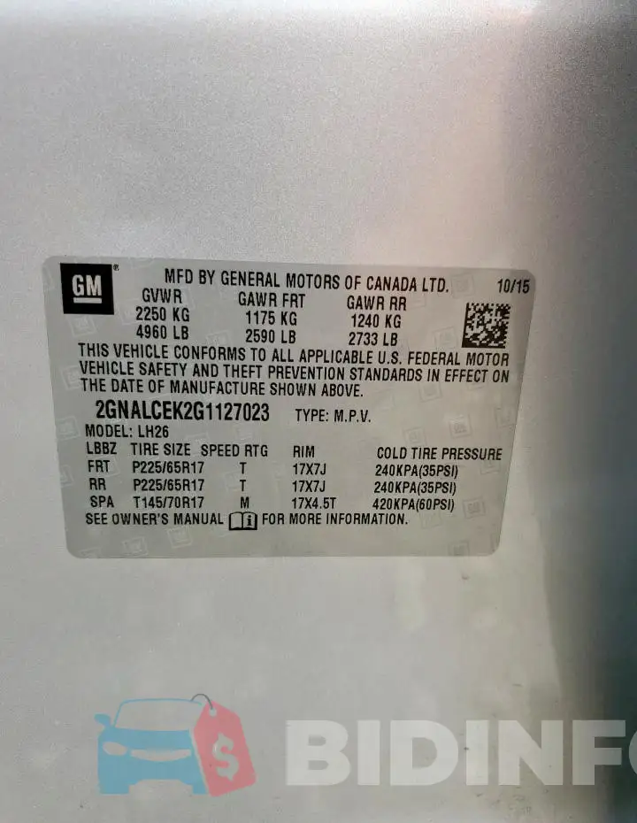 2GNALCEK2G1127023 Photo# 12