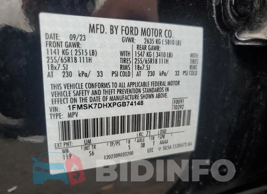 1FMSK7DHXPGB74148 Photo# 13