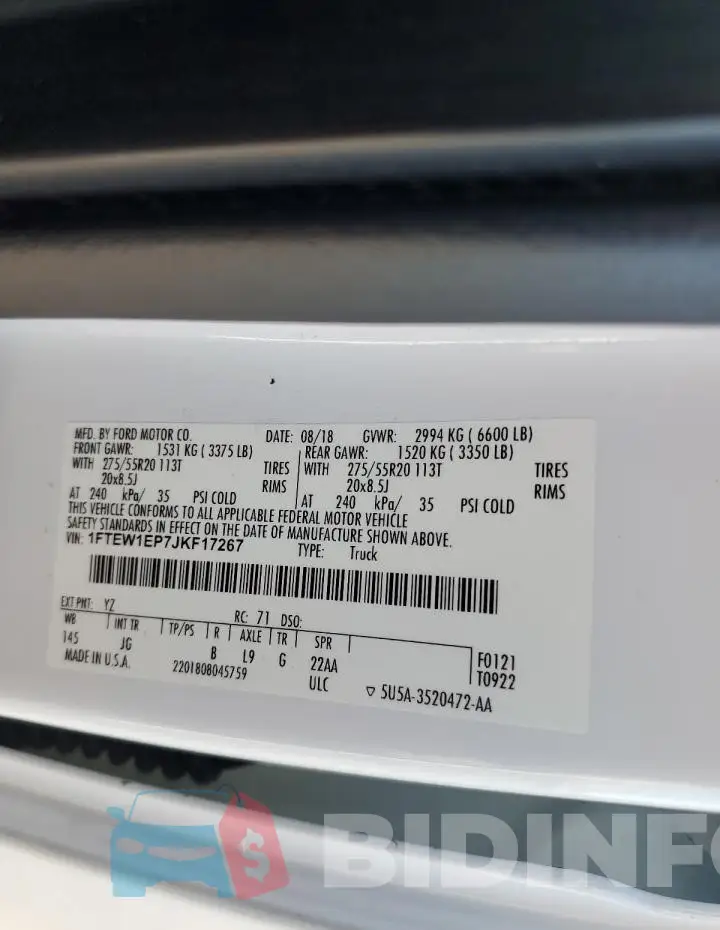 1FTEW1EP7JKF17267 Photo# 12