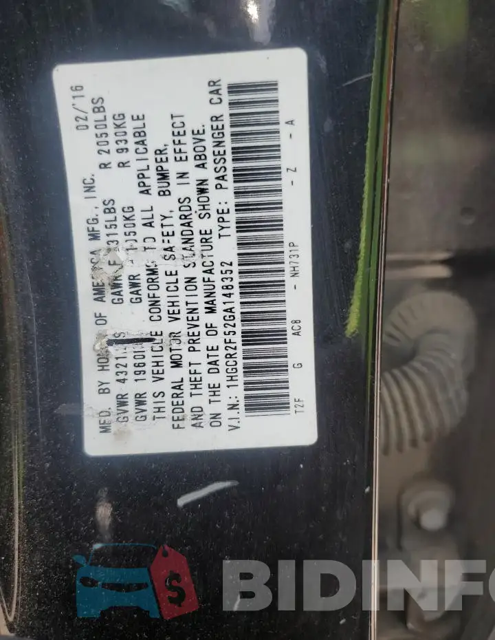 1HGCR2F52GA148352 Photo# 12