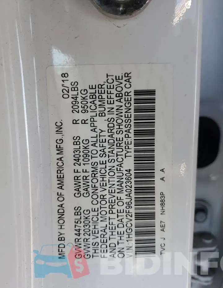 1HGCV2F96JA023604 Photo# 12