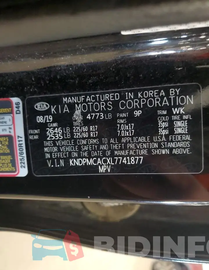 KNDPMCACXL7741877 Photo# 13