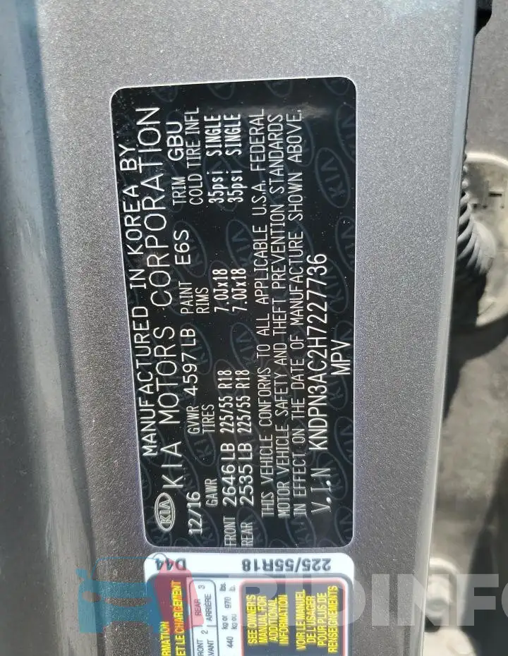 KNDPN3AC2H7227736 Photo# 14