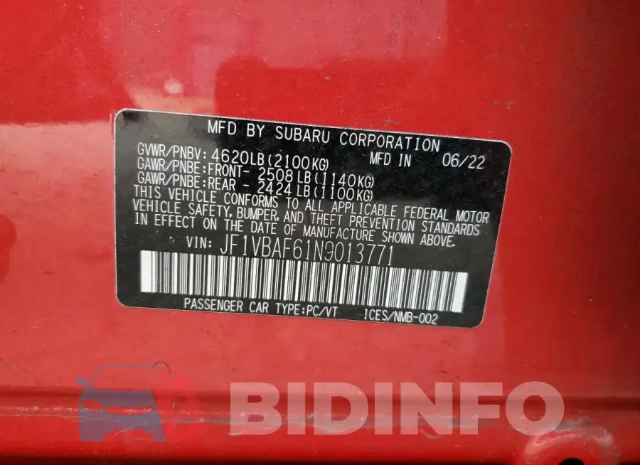 JF1VBAF61N9013771 Photo# 13