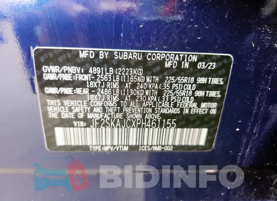 JF2SKAJCXPH461155 Photo# 12