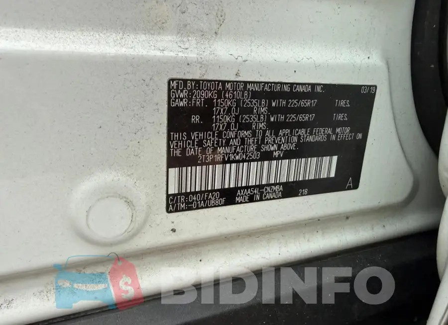 2T3P1RFV1KW042503 Photo# 10
