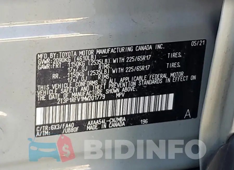 2T3P1RFV1MW201779 Photo# 13