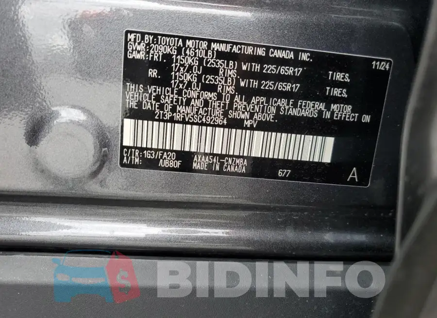 2T3P1RFV5SC492964 Photo# 13