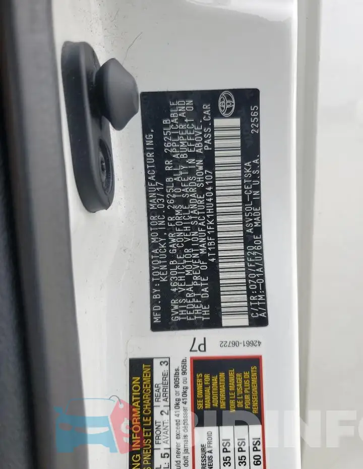 4T1BF1FK1HU404107 Photo# 12