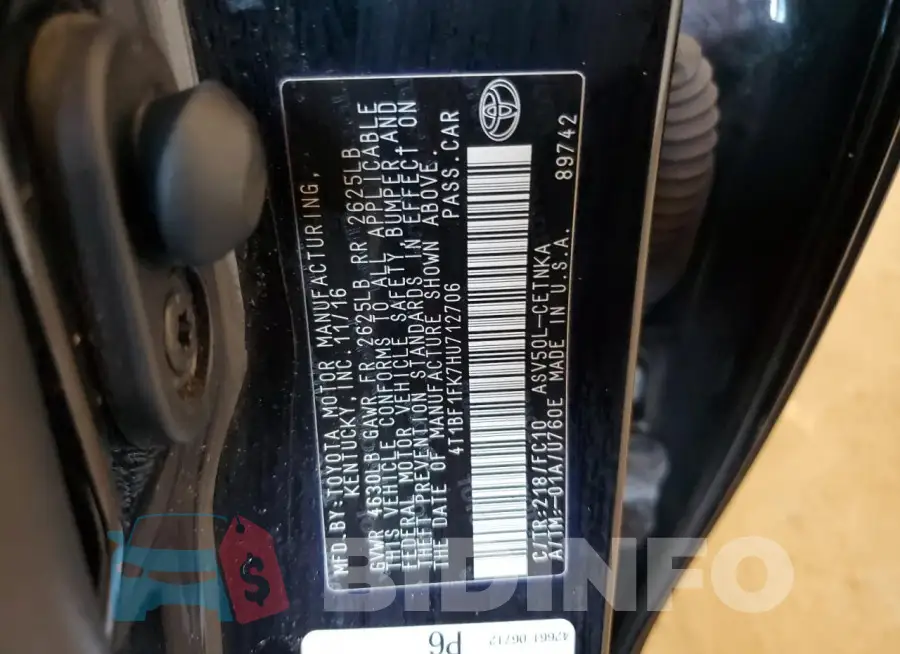 4T1BF1FK7HU712706 Photo# 12