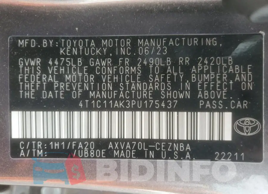 4T1C11AK3PU175437 Photo# 12