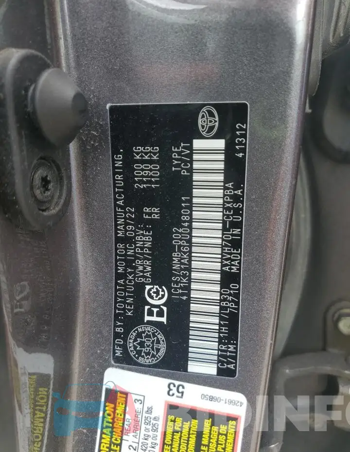 4T1K31AK6PU048011 Photo# 13