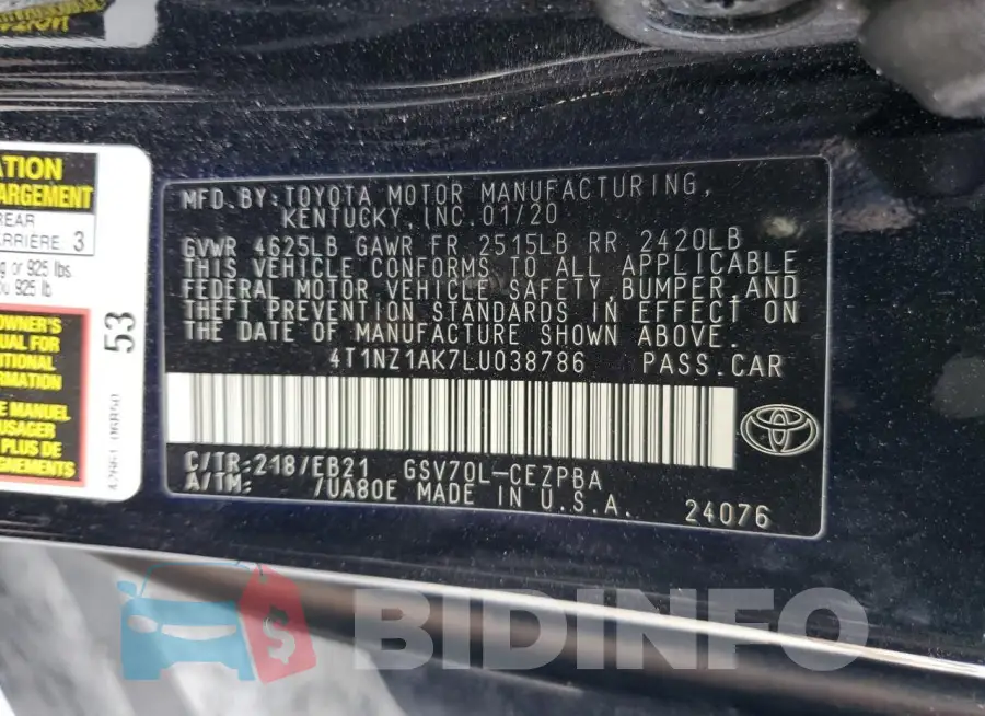 4T1NZ1AK7LU038786 Photo# 13
