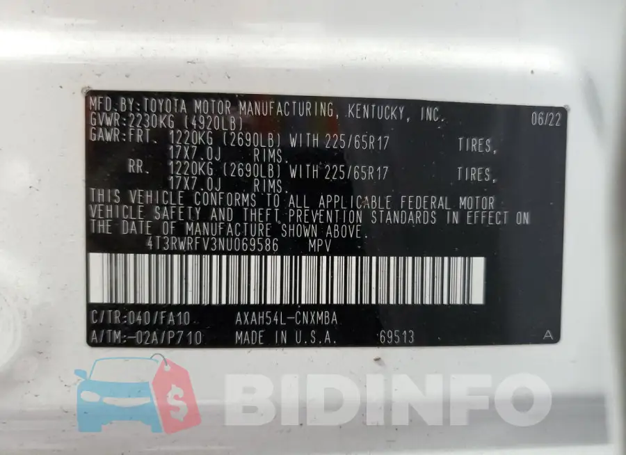 4T3RWRFV3NU069586 Photo# 14