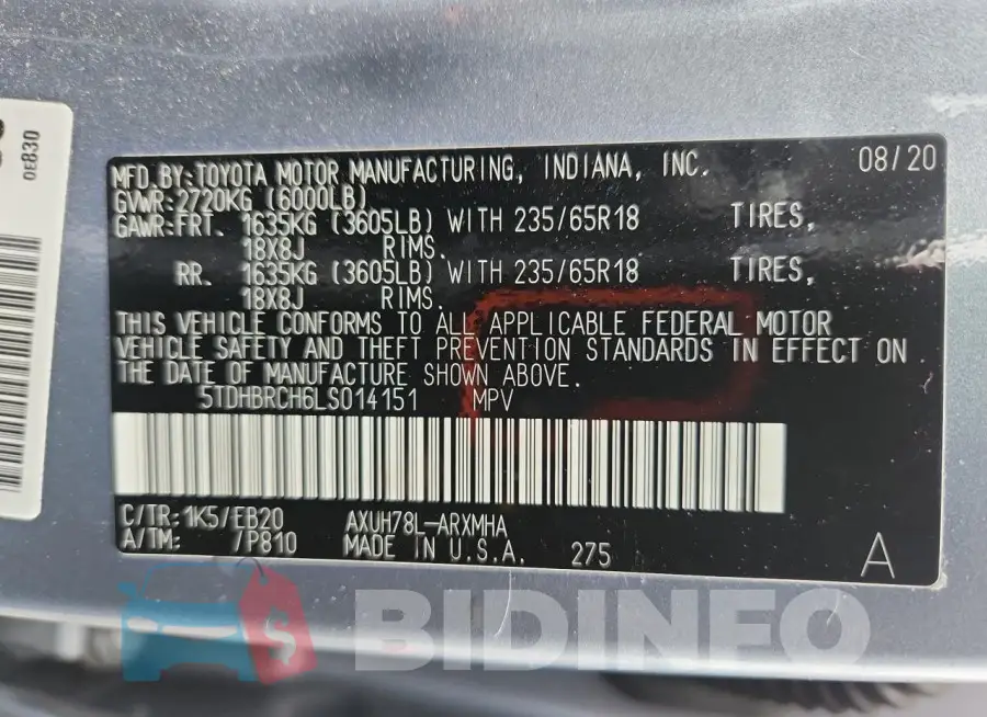 5TDHBRCH6LS014151 Photo# 13