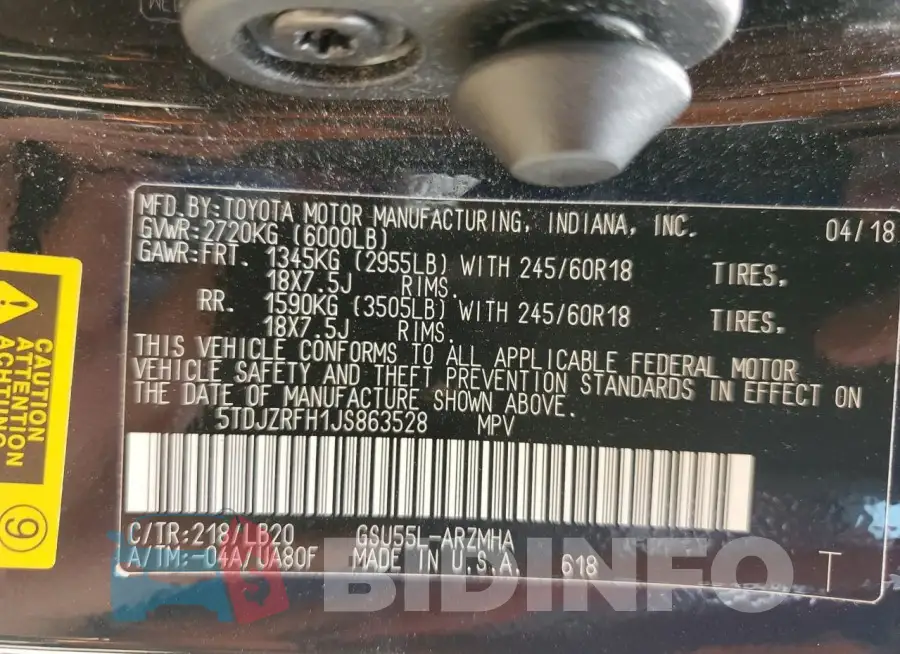 5TDJZRFH1JS863528 Photo# 13