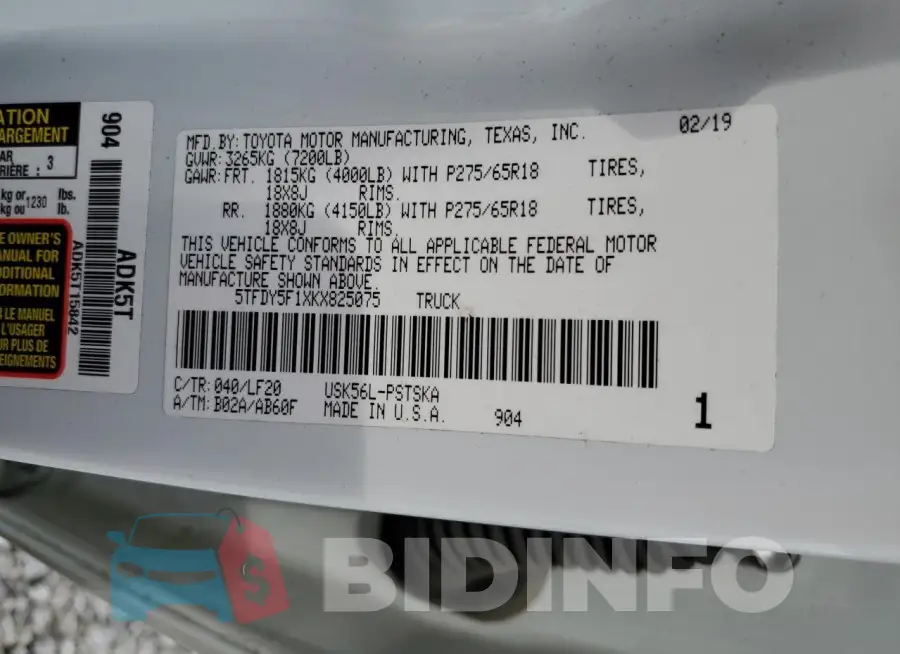 5TFDY5F1XKX825075 Photo# 12