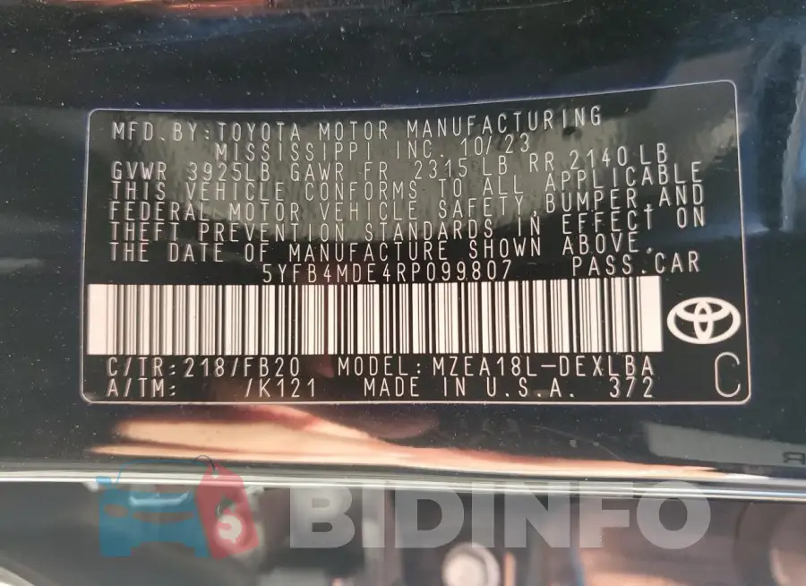 5YFB4MDE4RP099807 Photo# 12
