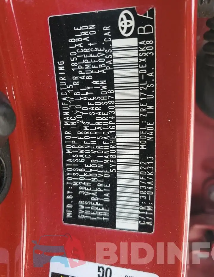 5YFBURHE1GP430878 Photo# 12