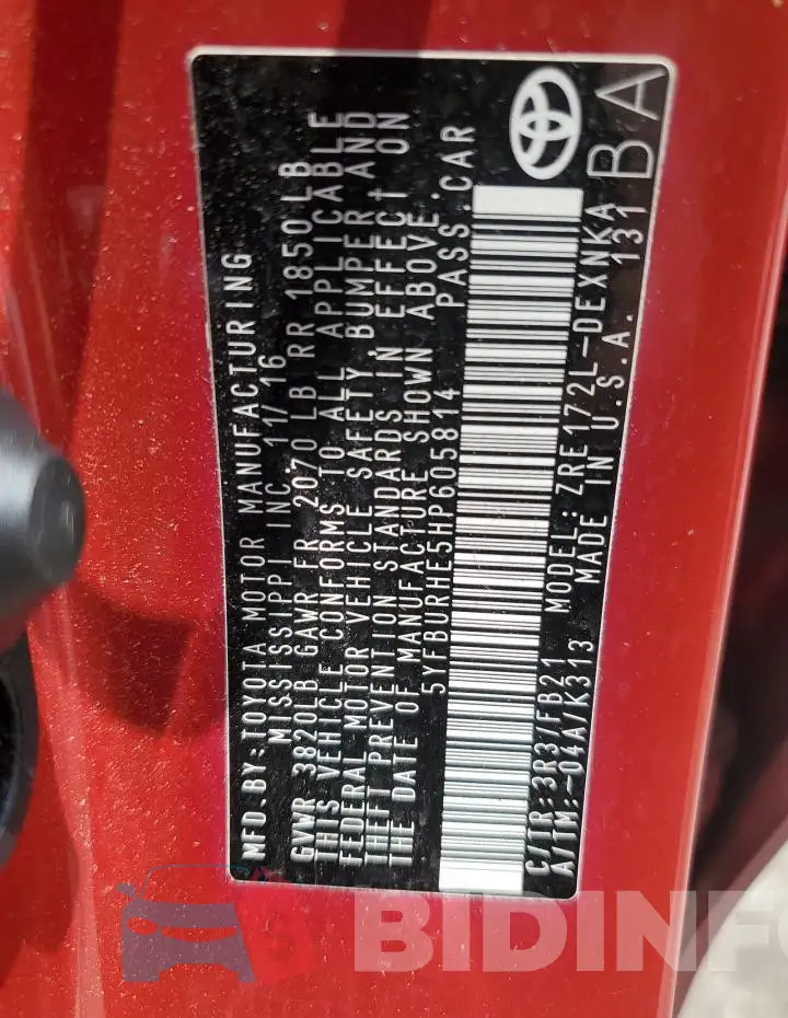 5YFBURHE5HP605814 Photo# 12