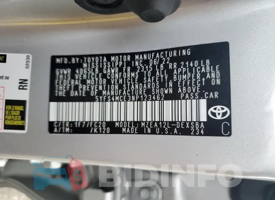 5YFS4MCE3NP123462 Photo# 12