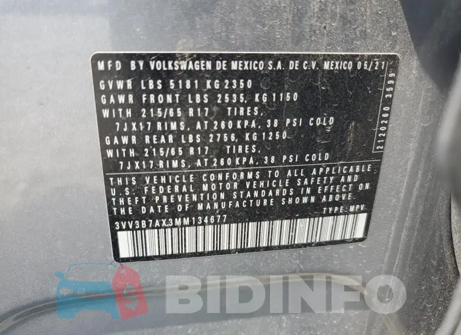 3VV3B7AX3MM134677 Photo# 13