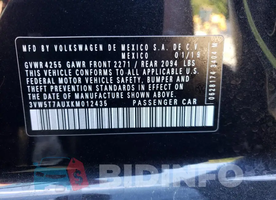 3VW5T7AUXKM012435 Photo# 14