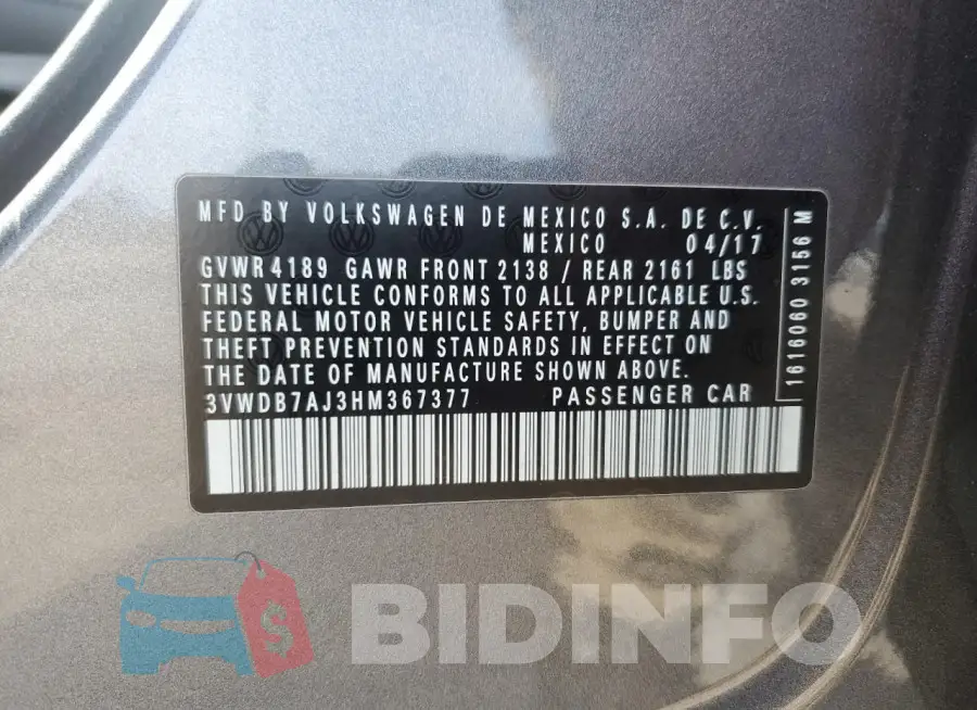 3VWDB7AJ3HM367377 Photo# 12