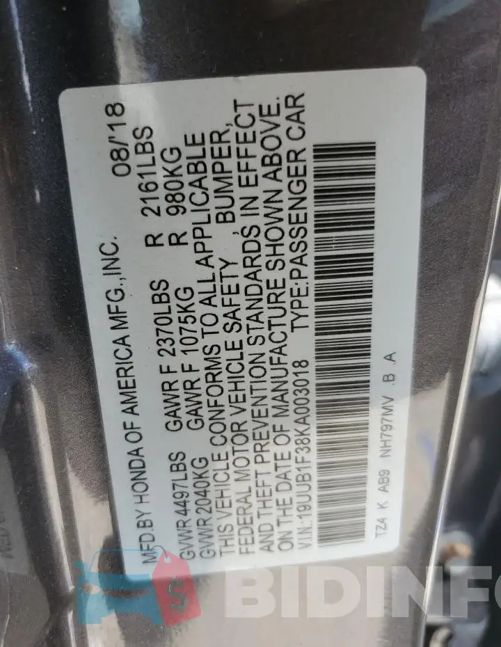 19UUB1F38KA003018 Photo# 12
