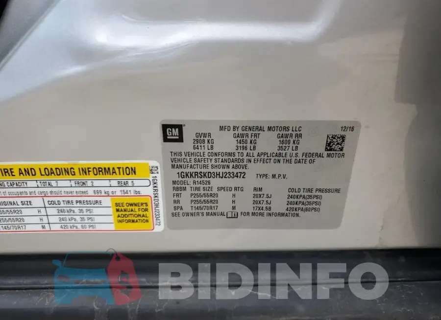 1GKKRSKD3HJ233472 Photo# 12