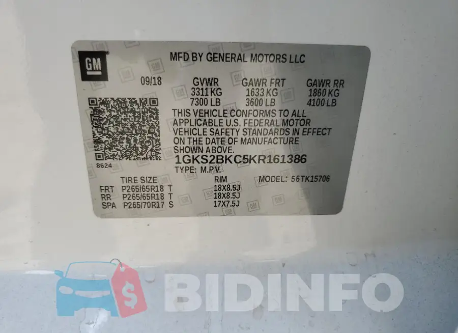 1GKS2BKC5KR161386 Photo# 13