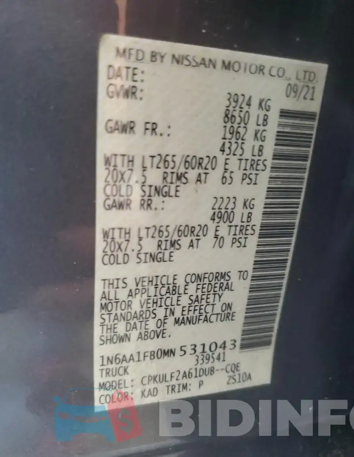 1N6AA1FB0MN531043 Photo# 13