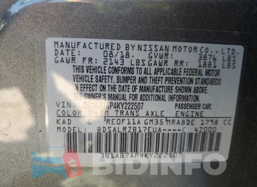 3N1AB7AP4KY222507 Photo# 12